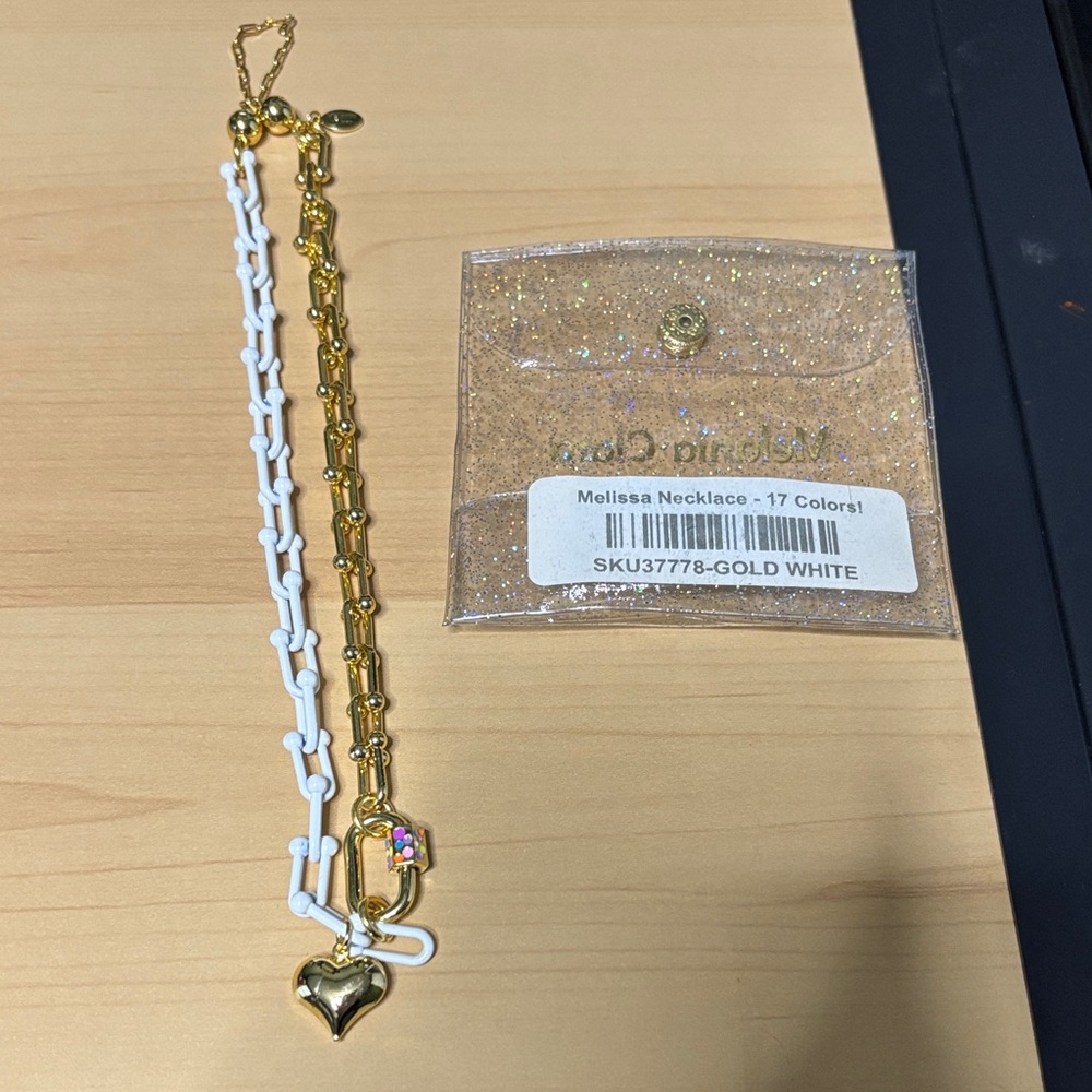 Gold and White Heart Charm Necklace